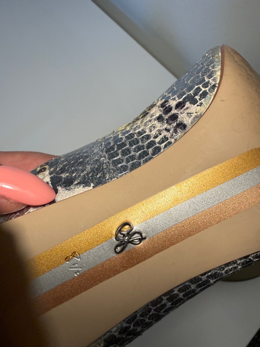 Sam Edelman Pink and Yellow Snake-Print Pointed Pumps - Picture 6 of 6